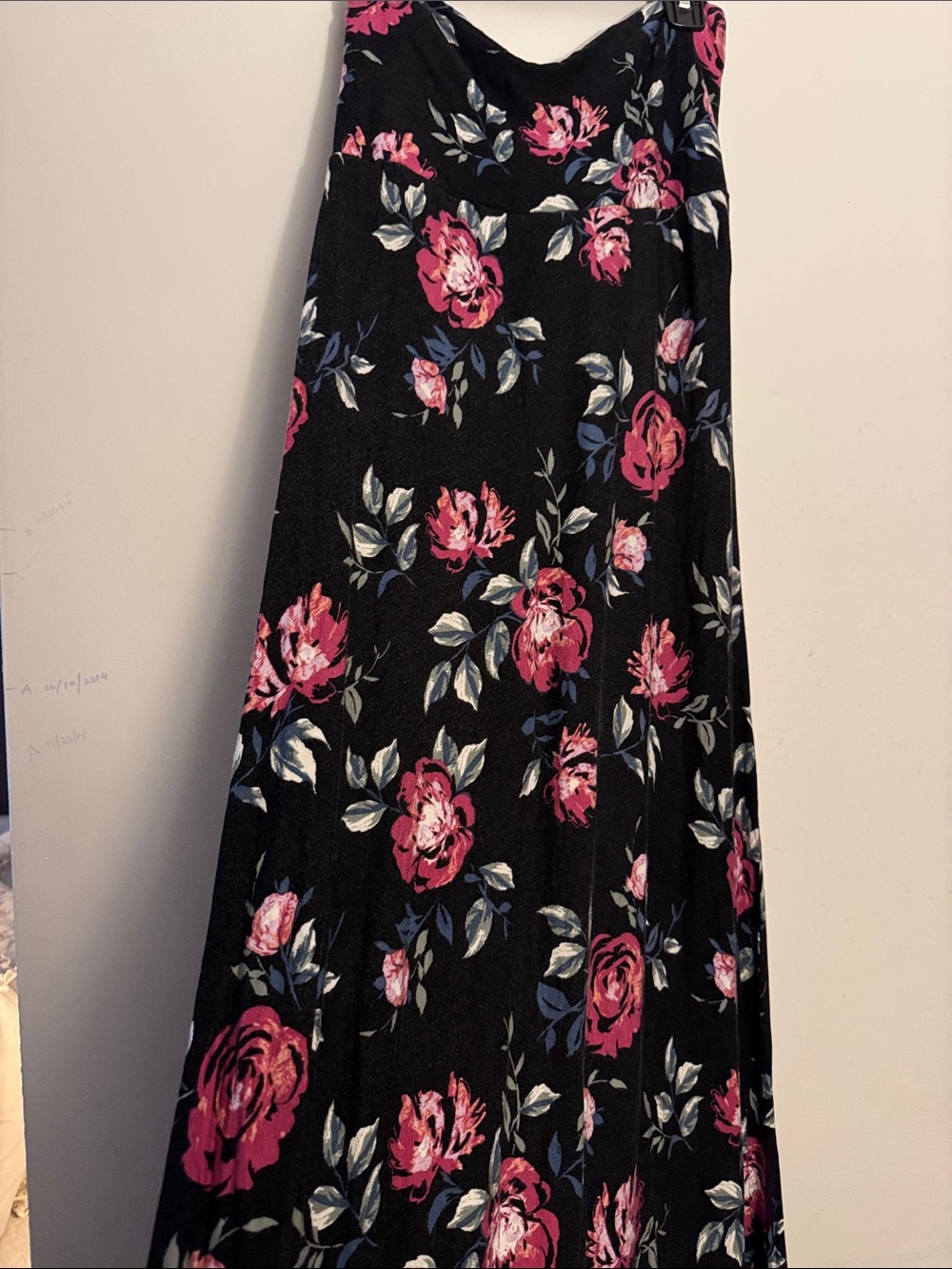 French Laundry Black Maxi Skirt with Pink Floral Print